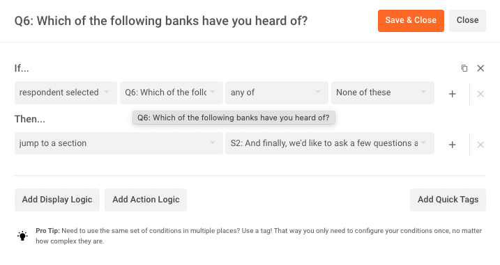Example of the Glow Platform's Survey Logic to route respondents through surveys