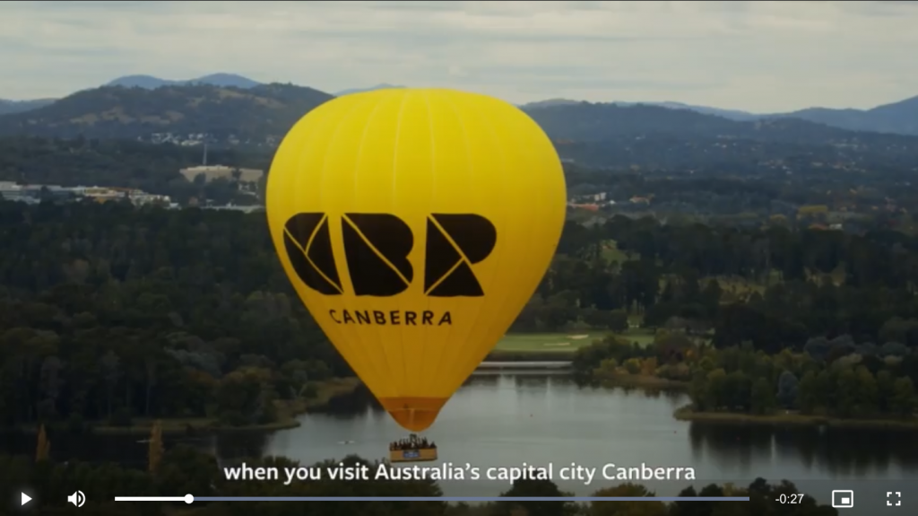 Hot air balloon flying over Canberra for tourism campaign