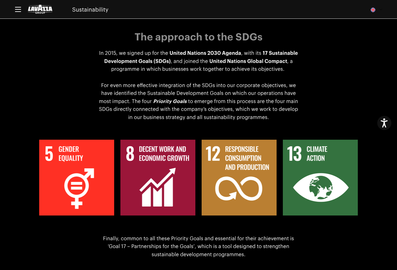 Lavazza's Approach to the United Nations Sustainable Development Goals (SDGs)