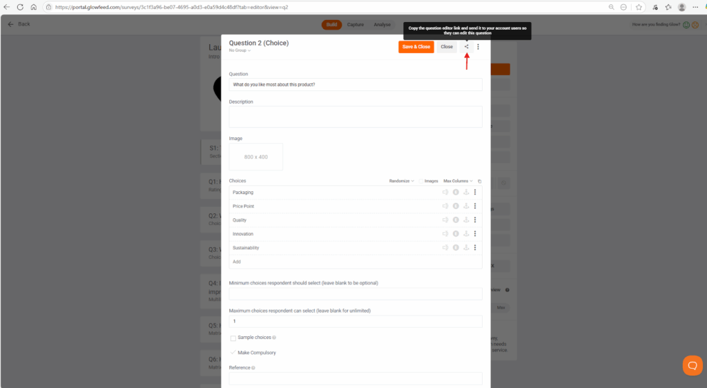 Deep link to survey questions