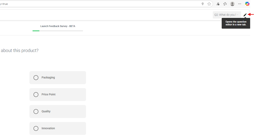 Open a question in the editor from your survey preview